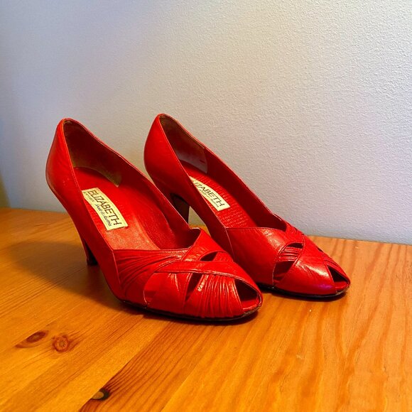 Vintage Red Peep Toe Pumps Austrian Made - Picture 1 of 11